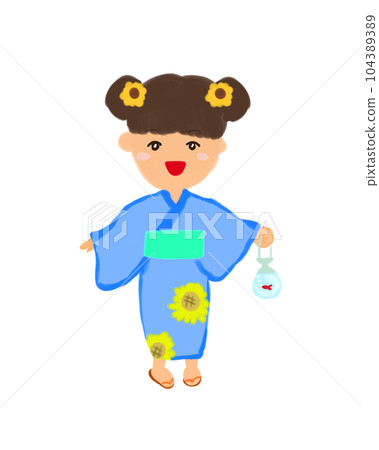 穿著清爽藍色浴衣的孩子（女孩） 104389389