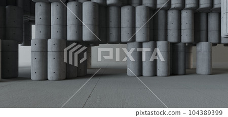 Abstract architectural minimalistic background. Contemporary showroom. Modern concrete exhibition tunnel. Empty gallery. Backlight. 3D illustration and rendering. Abstract architectural minimalistic background. Contemporary showroom. Modern concrete exhibition tunnel. Empty gallery. Backlight. 3D illustration and rendering. 104389399