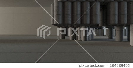 Abstract architectural minimalistic background. Contemporary showroom. Modern concrete exhibition tunnel. Empty gallery. Backlight. 3D illustration and rendering. Abstract architectural minimalistic background. Contemporary showroom. Modern concrete exhibition tunnel. Empty gallery. Backlight. 3D illustration and rendering. 104389405