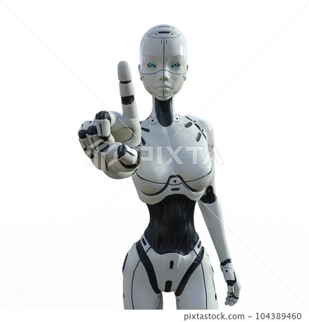 Pointing AI robot female type android perming3DCG illustration material 104389460