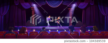 Ballet dancer show on stage and curtain background Ballet dancer show on stage and curtain background 104389539