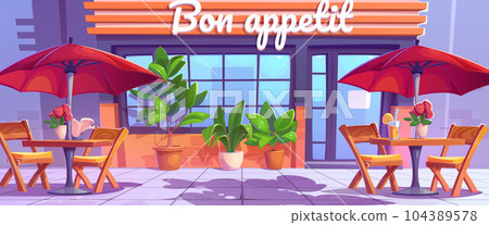 Outdoor cafe terrace with table cartoon vector 104389578