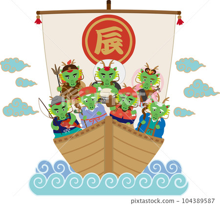 Dragon Seven Lucky Gods on a Treasure Ship with Shintoun Dragon Seven Lucky Gods on a Treasure Ship with Shintoun 104389587
