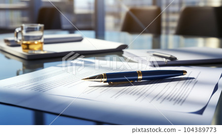 Pen and documents Pen and documents 104389773