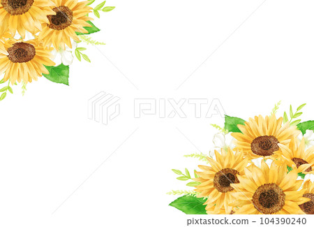 Analog watercolor style sunflower bouquet corner frame (no background) 104390240