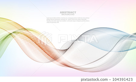 Rainbow horizontal transparent smoke wave with halftone effect on color background, design element for banner, poster, brochure, packaging. Rainbow horizontal transparent smoke wave with halftone effect on color background, design element for banner, poster, brochure, packaging. 104391423