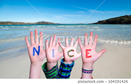 Children Hands Building Word Nice, Ocean And Sea 104391426