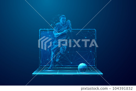 Abstract Soccer Player Runs Out of the Laptop Screen Abstract Soccer Player Runs Out of the Laptop Screen 104391832