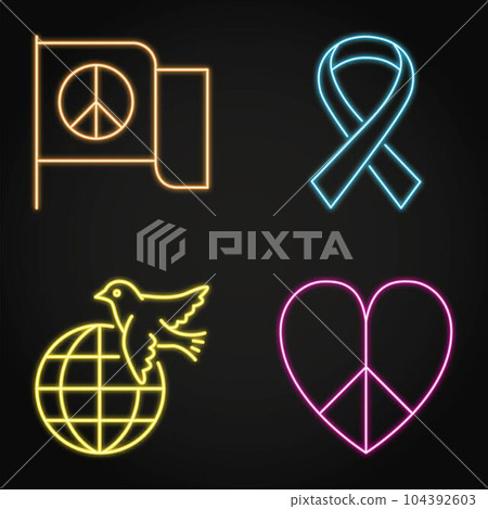 Pacifism and peace neon icon set Pacifism and peace neon icon set 104392603