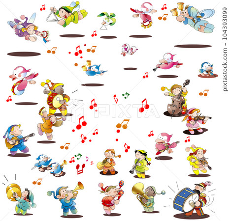 演奏各種樂器的矮人和仙女 104393099