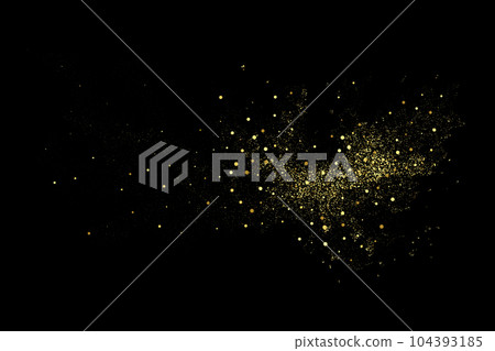 Gold glitter texture on black background. Explosion of golden particles.Festive background. Design element 104393185