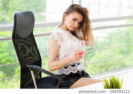 Young woman at workplace in modern office Young woman at workplace in modern office 104393212