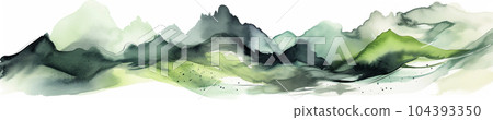 Watercolor at the edge of the green mountain AI image 104393350