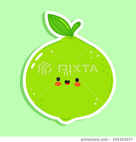 Cute sticker Lime character. Vector hand drawn cartoon kawaii character illustration icon. Isolated on green background. Lime character concept Cute sticker Lime character. Vector hand drawn cartoon kawaii character illustration icon. Isolated on green background. Lime character concept 104393957