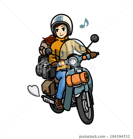Illustration of a woman doing long-distance touring on a small bike Illustration of a woman doing long-distance touring on a small bike 104394352