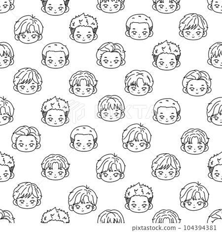Illustration, Outline cartoon of boy head pattern on empty background 104394381
