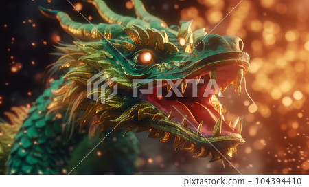 Green wood dragon, generative ai illustration Stock Illustration