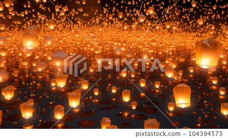 Flying paper lanterns. Generative AI 104394573