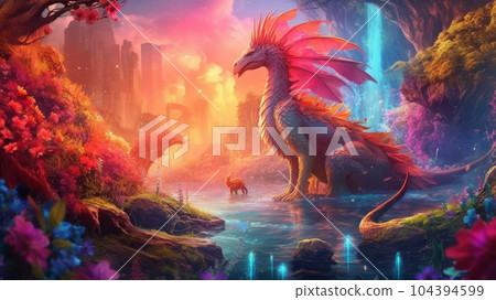rainbow dragon. Generative AI rainbow dragon. Generative AI 104394599