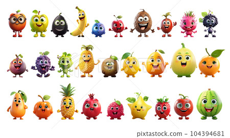 Cute Fruits Happy Cartoon Characters Set Cute Fruits Happy Cartoon Characters Set 104394681