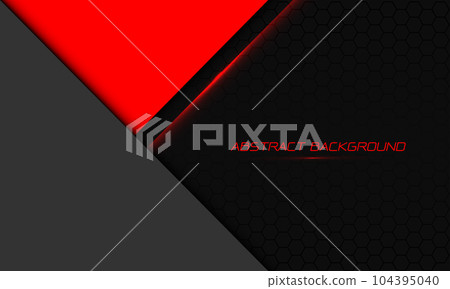 Abstract red grey triangle overlap on dark hexagon mesh pattern with blank space design modern futuristic technology background vector 104395040