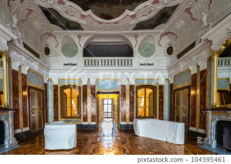 Interior of Castle Belvedere near Weimar Thuringia Germany is a elegant summer residence dating from 18th century. 104395461
