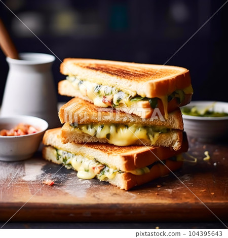 Cheese toasties, homemade hot sandwiches, food and easy recipe idea, generative ai Cheese toasties, homemade hot sandwiches, food and easy recipe idea, generative ai 104395643