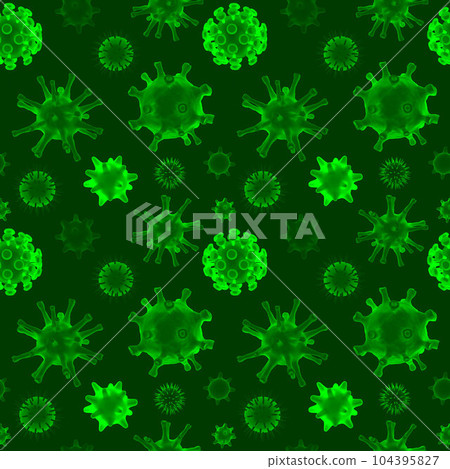 Green seamless patern of Different kinds of pathogen viruses, coronavirus, herpes, 3d rendered Green seamless patern of Different kinds of pathogen viruses, coronavirus, herpes, 3d rendered 104395827