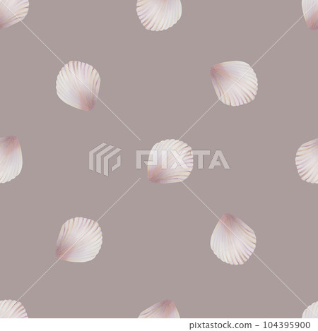 Watercolor seamless pattern with shells. Hand painting clipart underwater life objects on a white isolated background. For designers, decoration, postcards, wrapping paper, scrapbooking, covers, 104395900