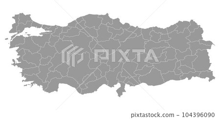 Turkey grey map with administrative divisions. Vector illustration. 104396090