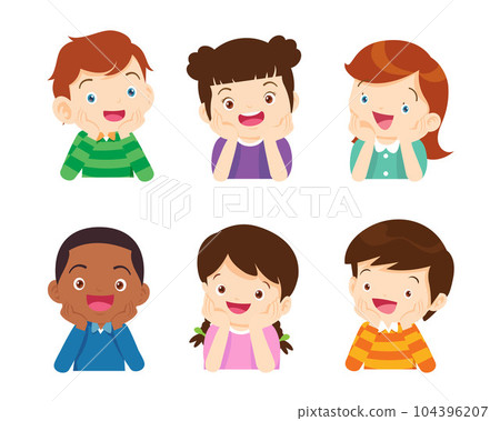 people character resting chin on hands thinking with hand on chin 104396207