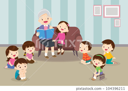 children listen dad mom grandparents reading book on sofa children listen dad mom grandparents reading book on sofa 104396211