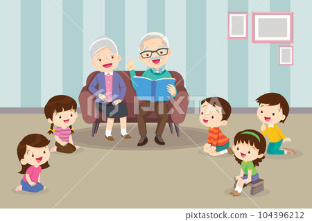 children listen dad mom grandparents reading book on sofa children listen dad mom grandparents reading book on sofa 104396212