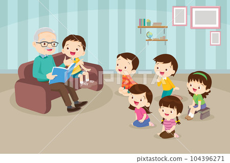 children listen dad mom grandparents reading book on sofa children listen dad mom grandparents reading book on sofa 104396271