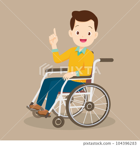 Young Man is sitting in a wheelchair male patient in wheelchair 104396283
