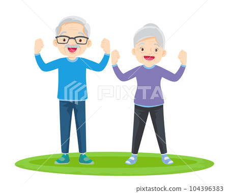 Elderly couple practicing yoga. Active Grandparents doing exercises Elderly couple practicing yoga. Active Grandparents doing exercises 104396383