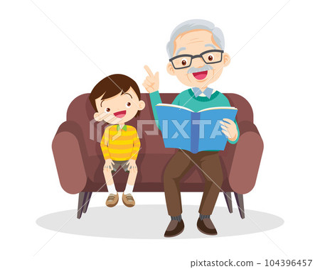 elderly man and boy reading book elderly man and boy reading book 104396457