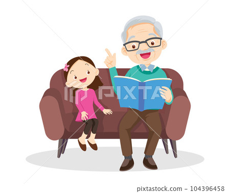 elderly man and girl reading book elderly man and girl reading book 104396458