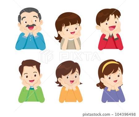 people character resting chin on hands thinking with hand on chin 104396498