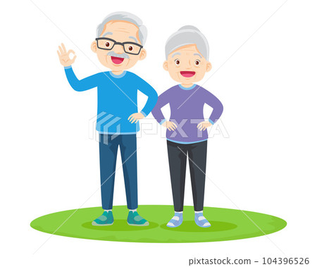 Elderly couple practicing yoga. Active Grandparents doing exercises 104396526
