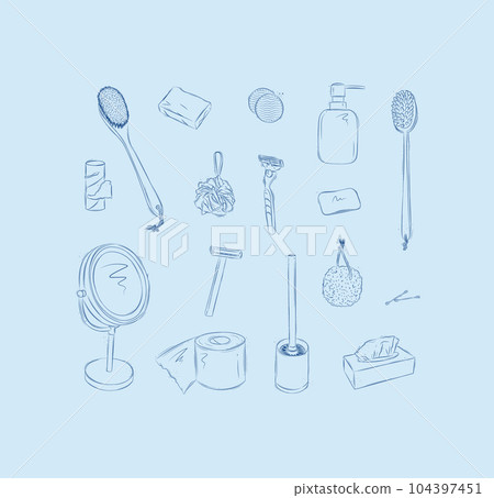 Bathroom accessories elements blue 104397451