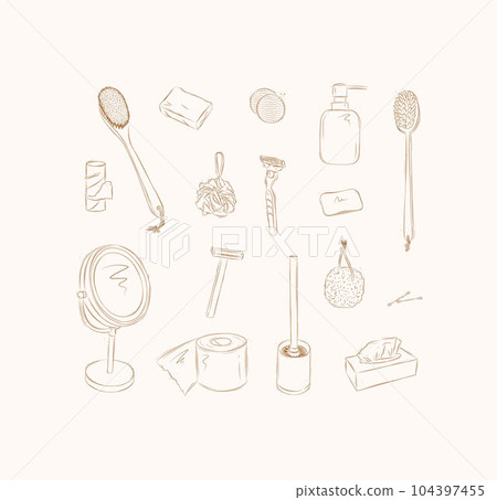 Bathroom accessories elements beige 104397455