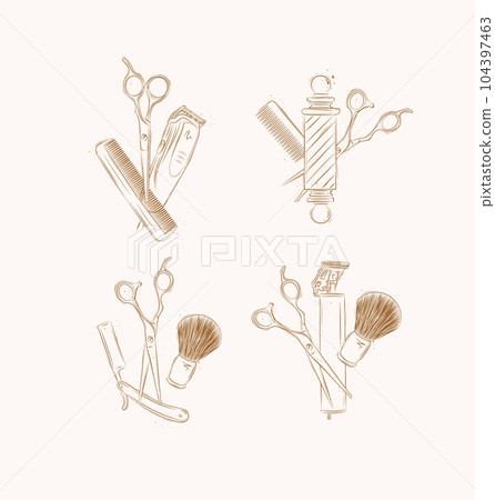 Barbershop shave and haircut compositions collection brown Barbershop shave and haircut compositions collection brown 104397463