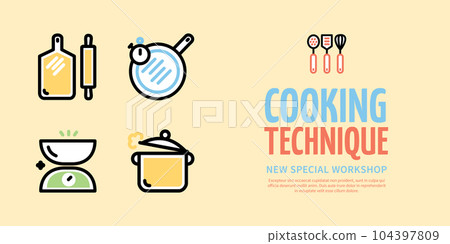 Cooking Techniques New Special Workshop Horizontal Placard Poster Banner Card Template. Vector 104397809