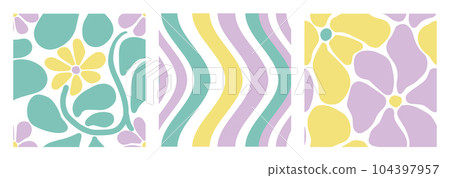 Curve Matisse Aesthetic Pattern Set. Abstract Groovy Flowers and Leaves, Wavy Swirl in Hippie 1970 style. Naive Vector Illustration in Pastel Palette. Backgrounds for T-Shirts, Wallpaper, Case Phone. Curve Matisse Aesthetic Pattern Set. Abstract Groovy Flowers and Leaves, Wavy Swirl in Hippie 1970 style. Naive Vector Illustration in Pastel Palette. Backgrounds for T-Shirts, Wallpaper, Case Phone. 104397957