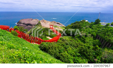 Motonosumi Shrine lined with red torii gates 104397967