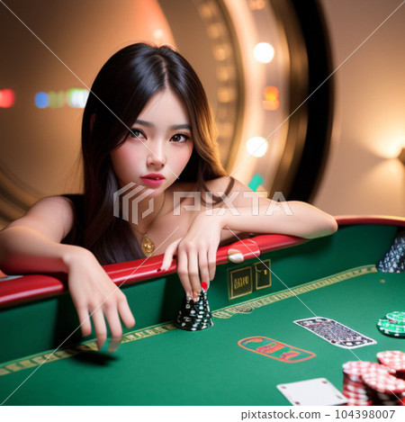 Japanese beauty enjoying poker in casino Japanese beauty enjoying poker in casino 104398007