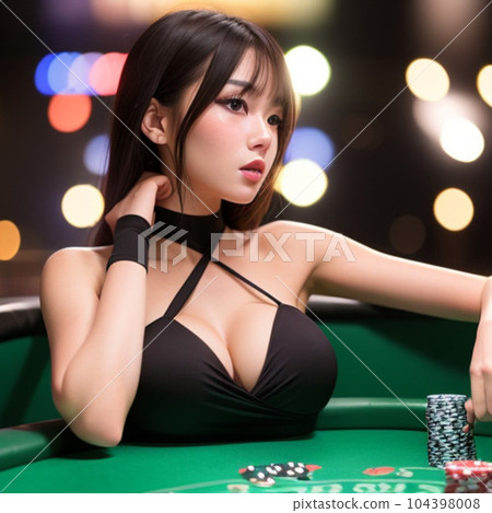 日本黑裙美女在賭場享受撲克 104398008