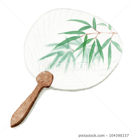 Fan with analog watercolor bamboo painting 104398157