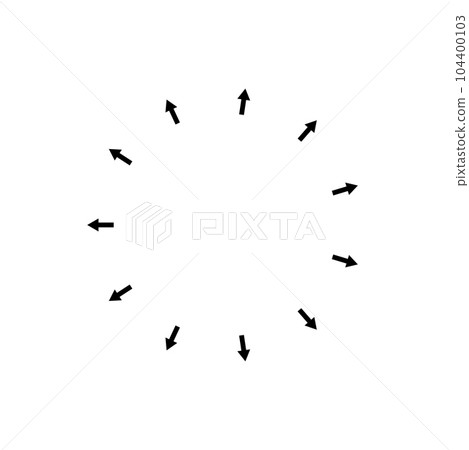 Arrow radial spread vector. Circle dilation sign Arrow radial spread vector. Circle dilation sign 104400103